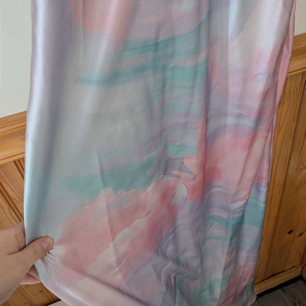 Anthropologie Geisha Designs‎ Printed Watercolor Satin Slip Dress Size Large - Picture 4 of 11